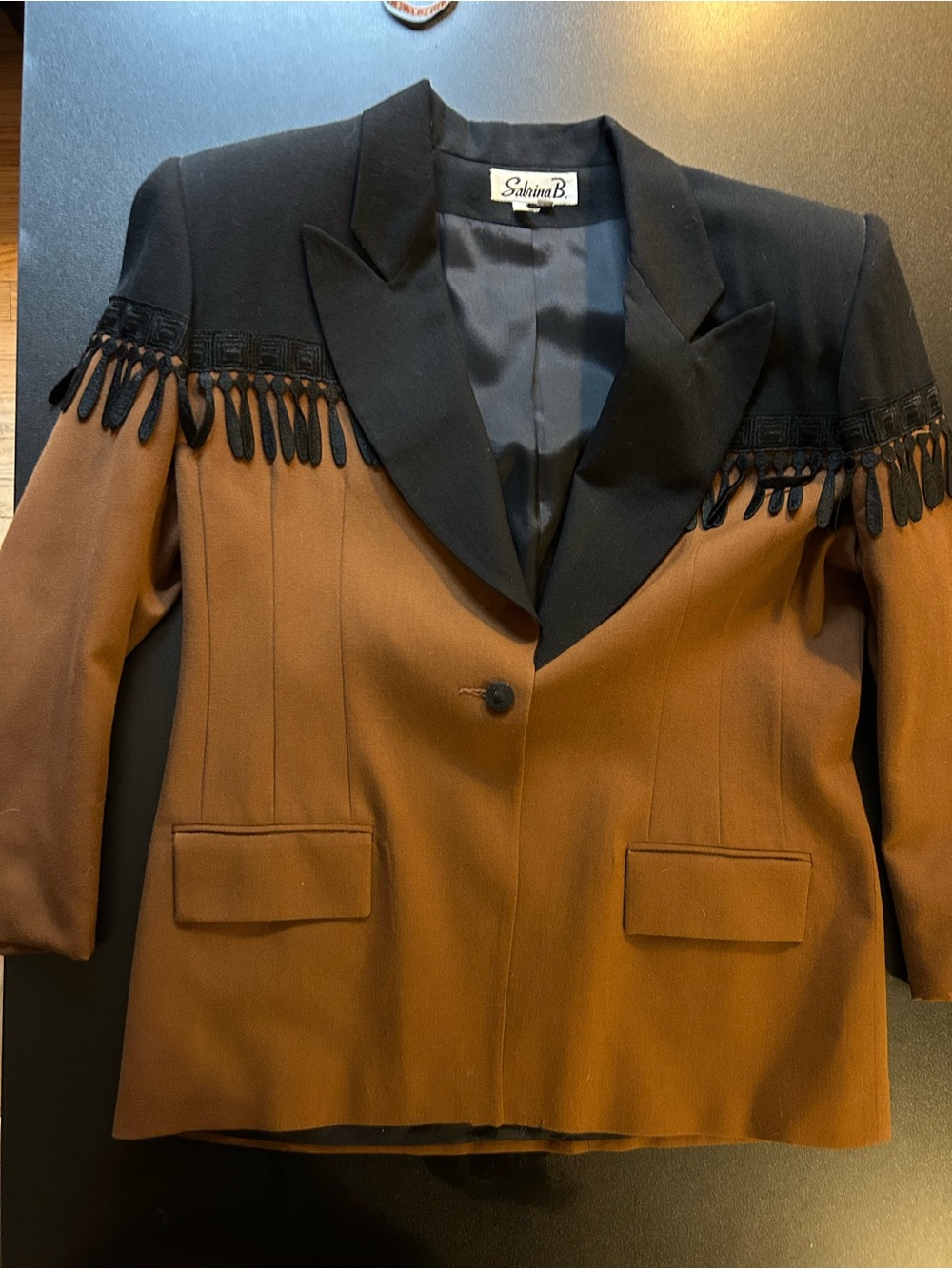 Two-Tone Brown and Black Fringe Blazer